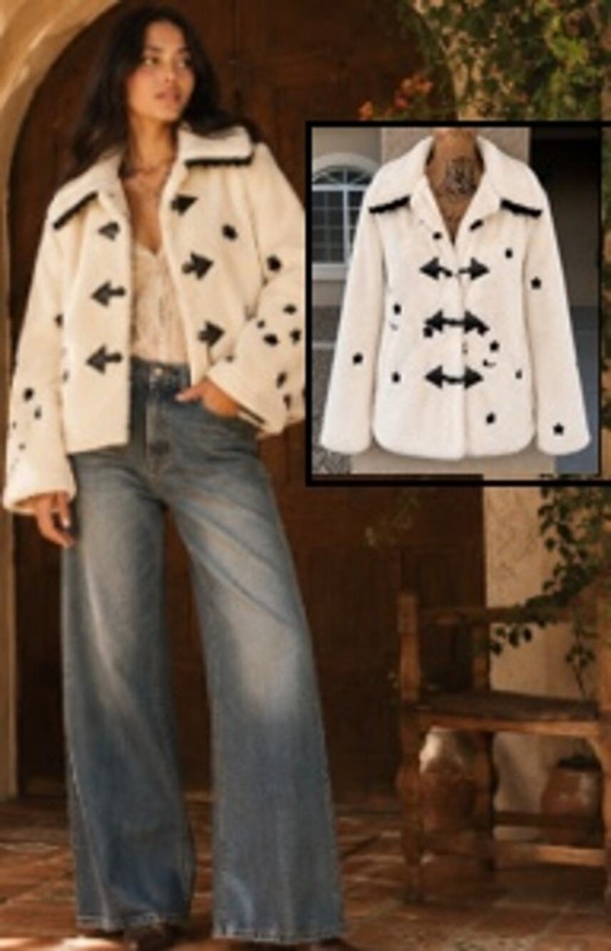 Free People Tach Black White Eloise Soft Faux Fur Jacket Size M